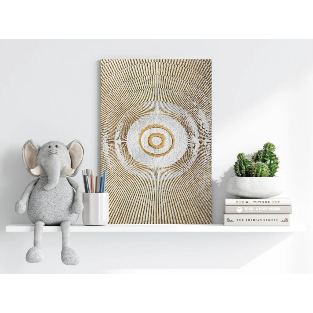 Stunning gold circle textured aluminum wall art print