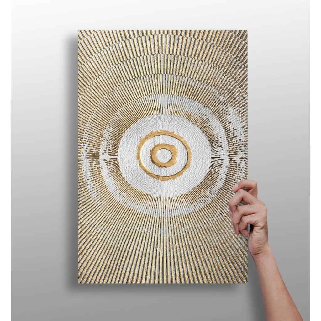 Stunning gold circle textured aluminum wall art print
