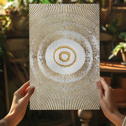 Stunning gold circle textured aluminum wall art with string design