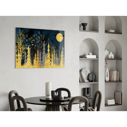 Stunning gold foil yellow black forest moon glass wall art