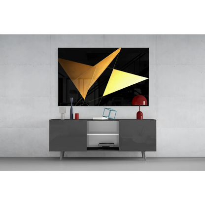 Stunning gold geometric Samsung QLED glass wall art with black frame