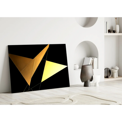 Stunning gold geometric glass wall art with metallic black finish