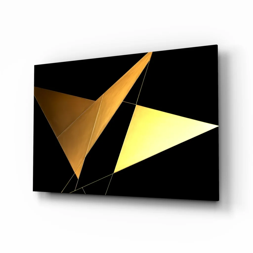Stunning gold geometric glass wall art with black metallic finish