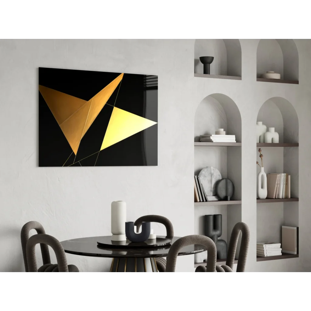 Stunning black and gold geometric glass wall art on canvas