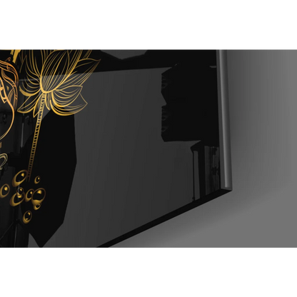 Black glossy TV with gold lotus blooms and koi fish glass wall art decals