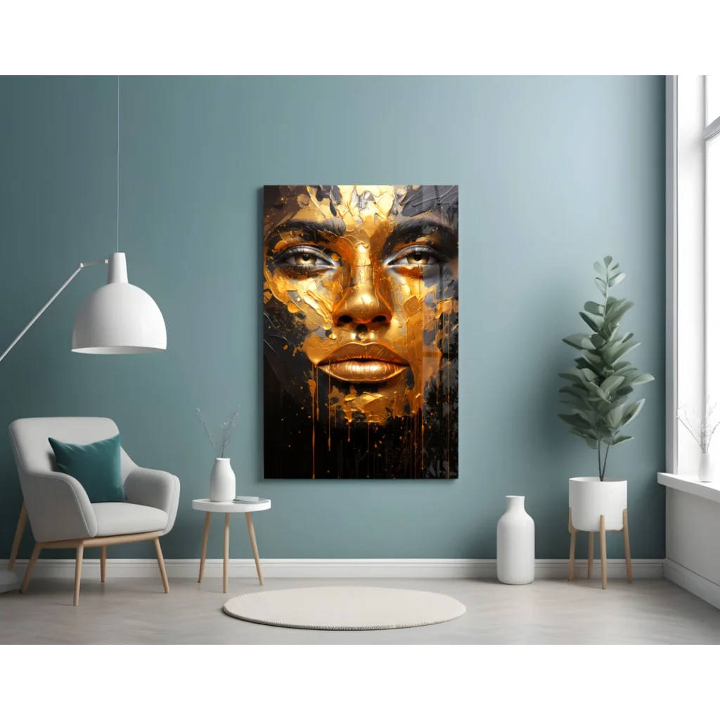 Stunning gold leaf face canvas wall art for modern homes