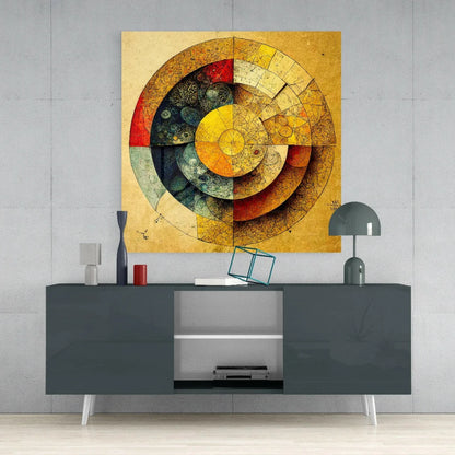 Stunning gold leaf glass wall art with yellow floral gears design