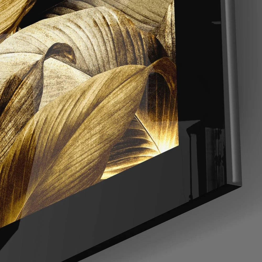 Samsung QLED TV styled as stunning gold leaf glass wall art in sleek black frame
