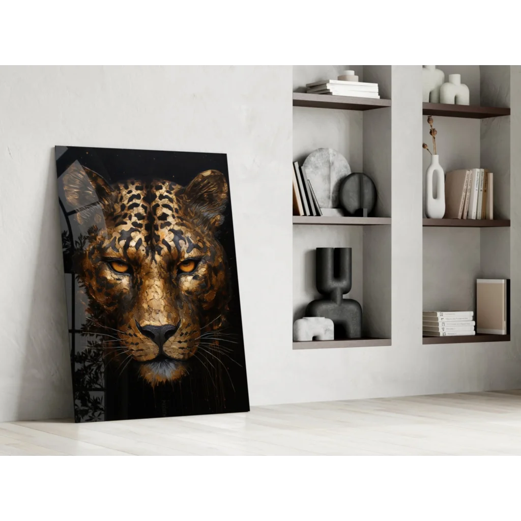 Stunning gold leopard glass wall art canvas print