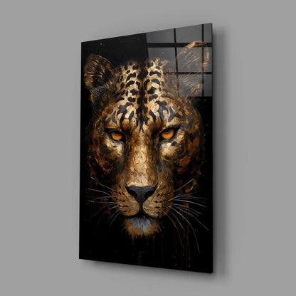Stunning gold leopard head glass wall art canvas print
