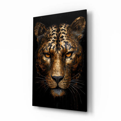 Stunning gold leopard head glass wall art canvas print
