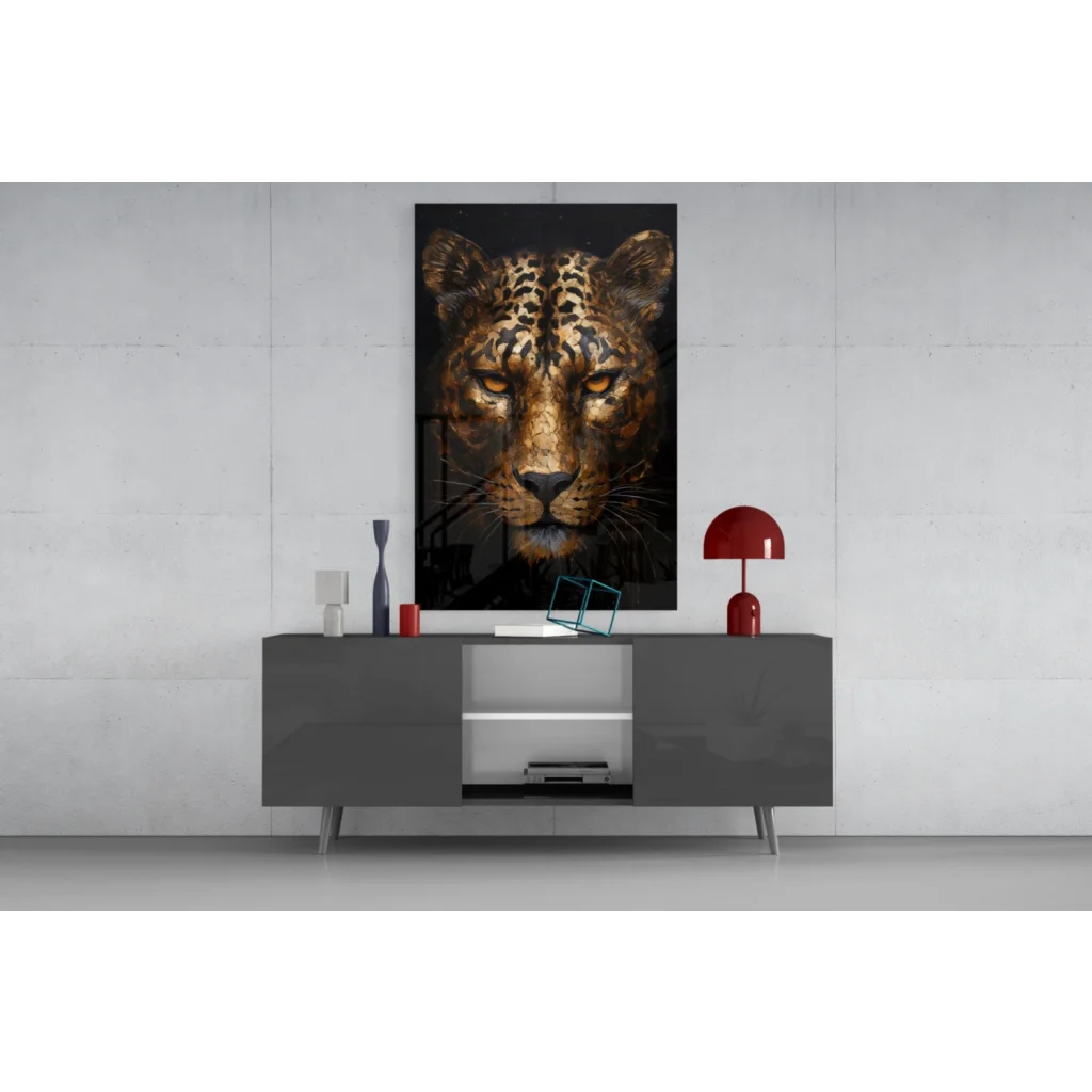 Stunning gold leopard head glass wall art canvas print