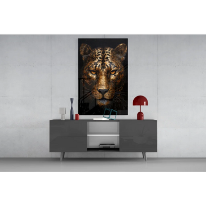 Stunning gold leopard head glass wall art canvas print
