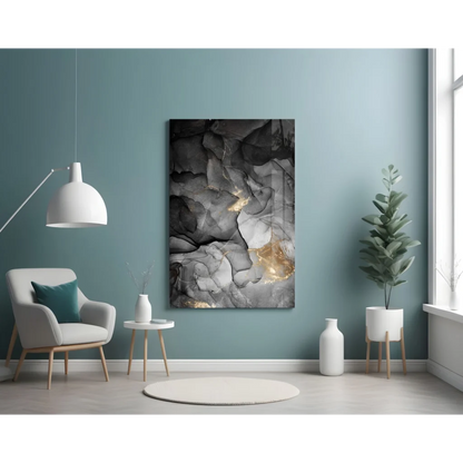Stunning black white gold marble glass wall art on wall