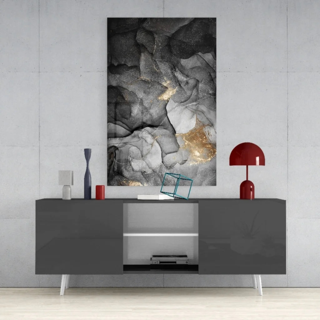 Stunning gold marble glass wall art on black white canvas