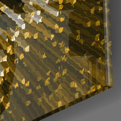 Gold textured glass wall art with metallic starburst sparkle