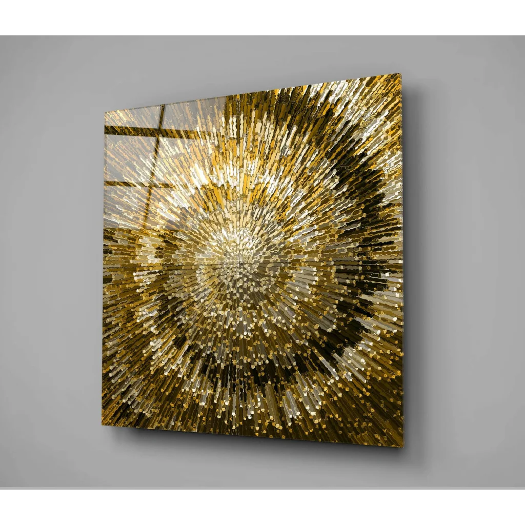 Stunning gold starburst glass wall art with metallic sparkle