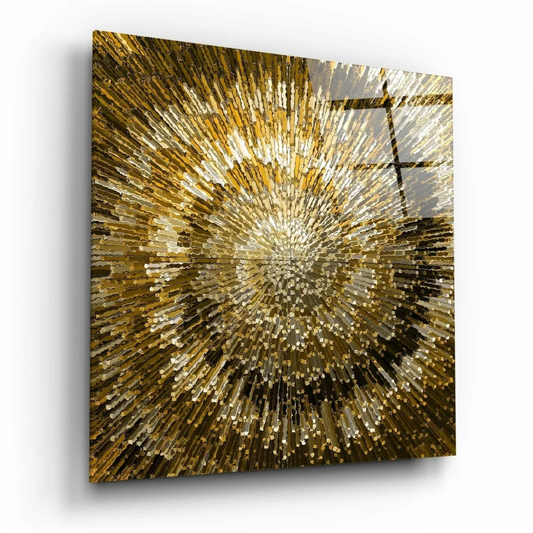 Stunning gold starburst glass wall art with metallic sparkle