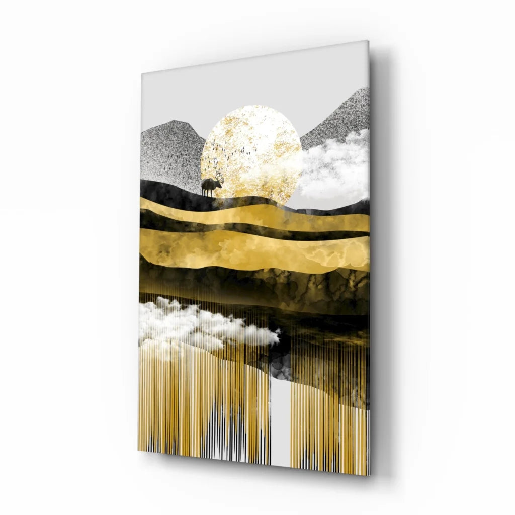 Stunning gold white abstract glass wall art with black accents