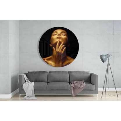 Stunning gold woman face tempered glass wall art