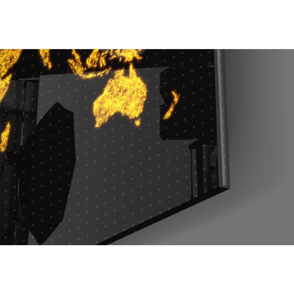 3D-printed black and gold glass wall art world map