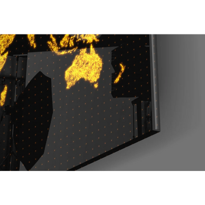 3D-printed black and gold glass wall art world map