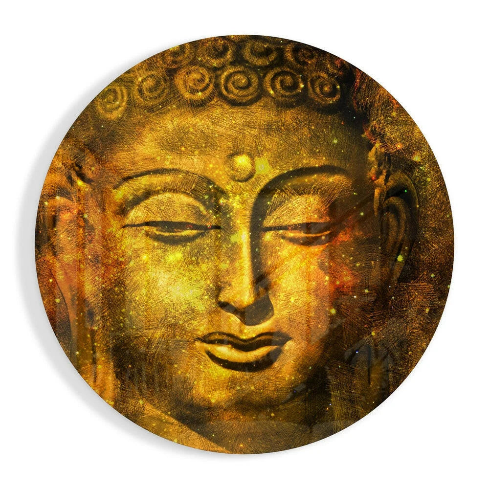 Golden Buddha statue coaster on stunning tempered glass art