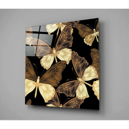 Stunning golden butterfly glass wall art panel with elegant square design