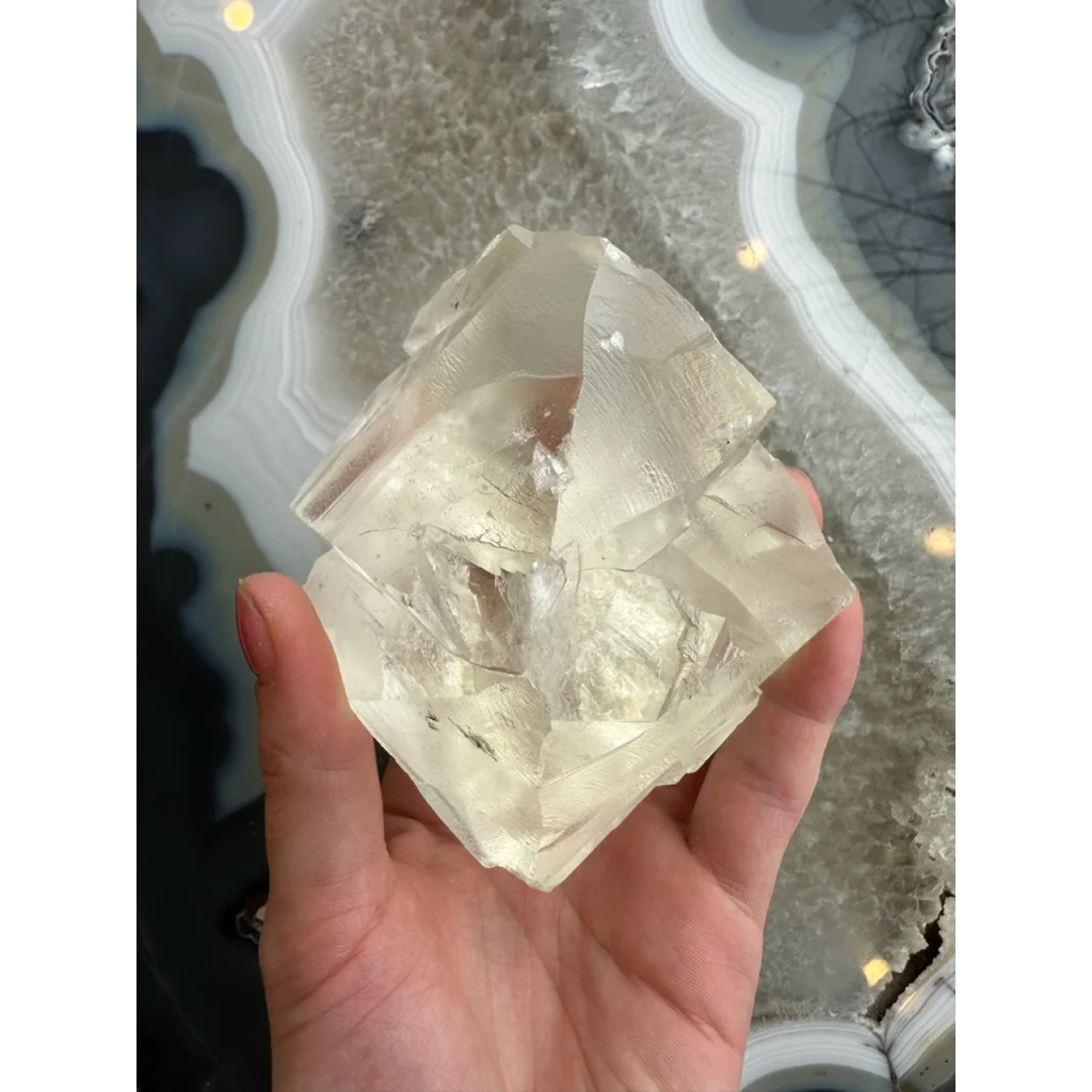 Stunning 513g golden calcite crystal from India, translucent pale yellow quartz