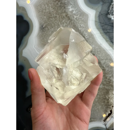 Stunning 513g golden calcite crystal from India, translucent pale yellow quartz