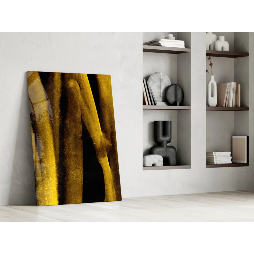 Stunning golden textured glass wall art with dramatic shadows