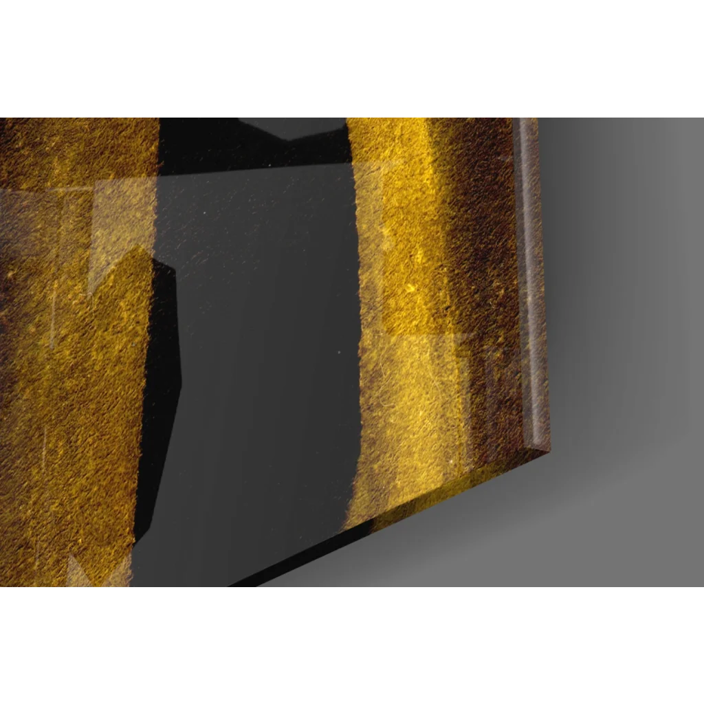 Stunning golden textured glass wall art with bold metallic stripes