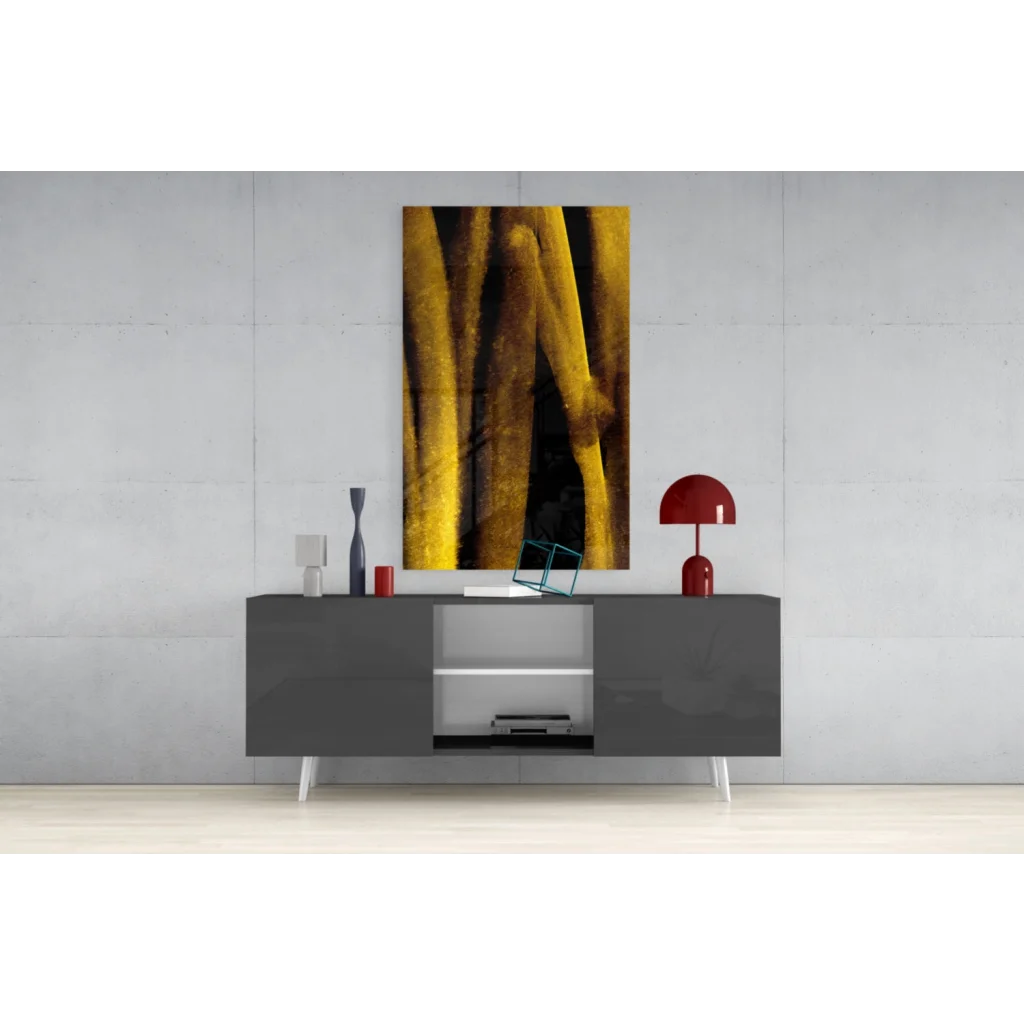 Stunning golden textured glass wall art with dramatic shadows