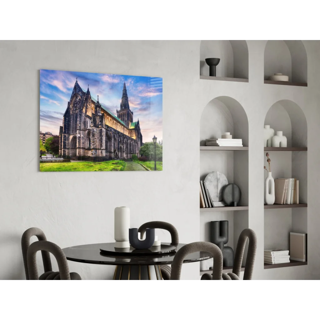 19x26 inch Chartres Cathedral canvas wall art with vibrant sunset sky
