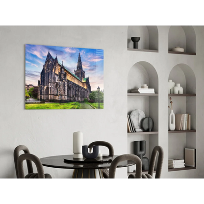 19x26 inch Chartres Cathedral canvas wall art with vibrant sunset sky