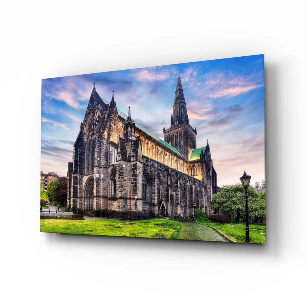 Stunning Gothic cathedral canvas wall art with vibrant sky