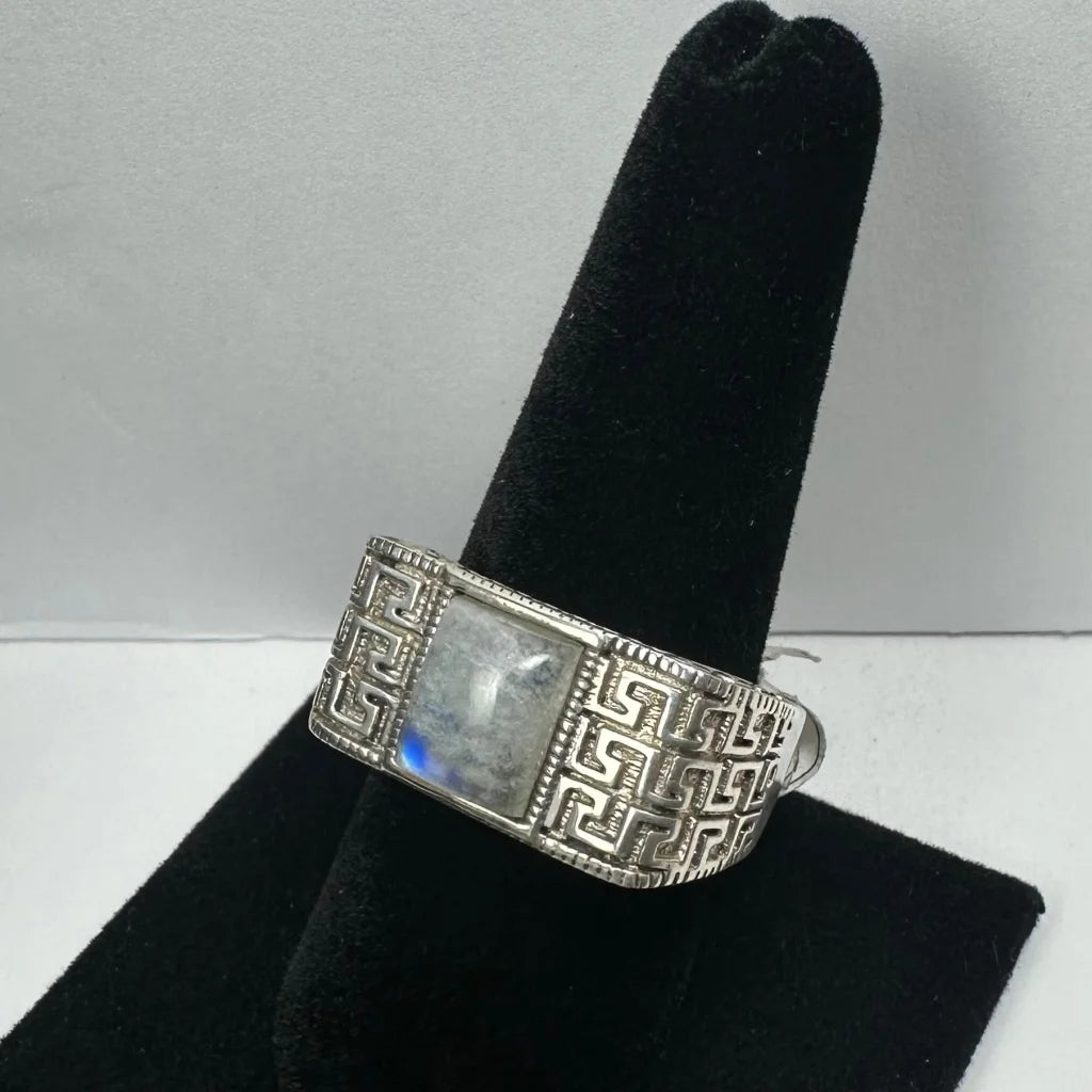 Stunning Greek Key moonstone ring in sterling silver