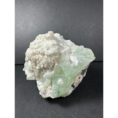 Stunning green apophyllite crystal cluster from India with fluorite