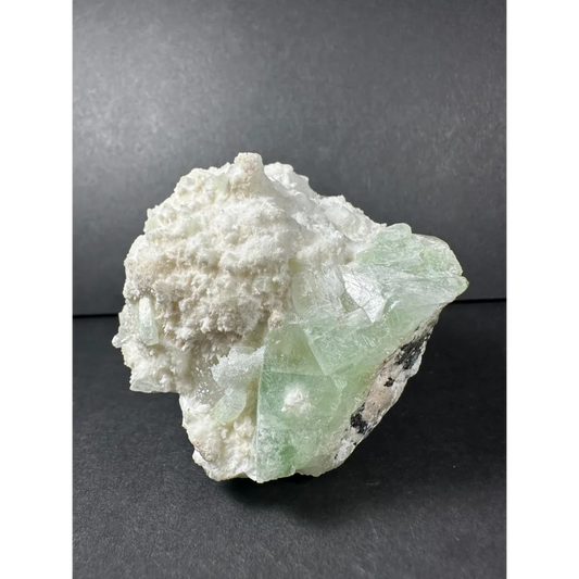 Stunning green apophyllite crystal cluster from India with fluorite