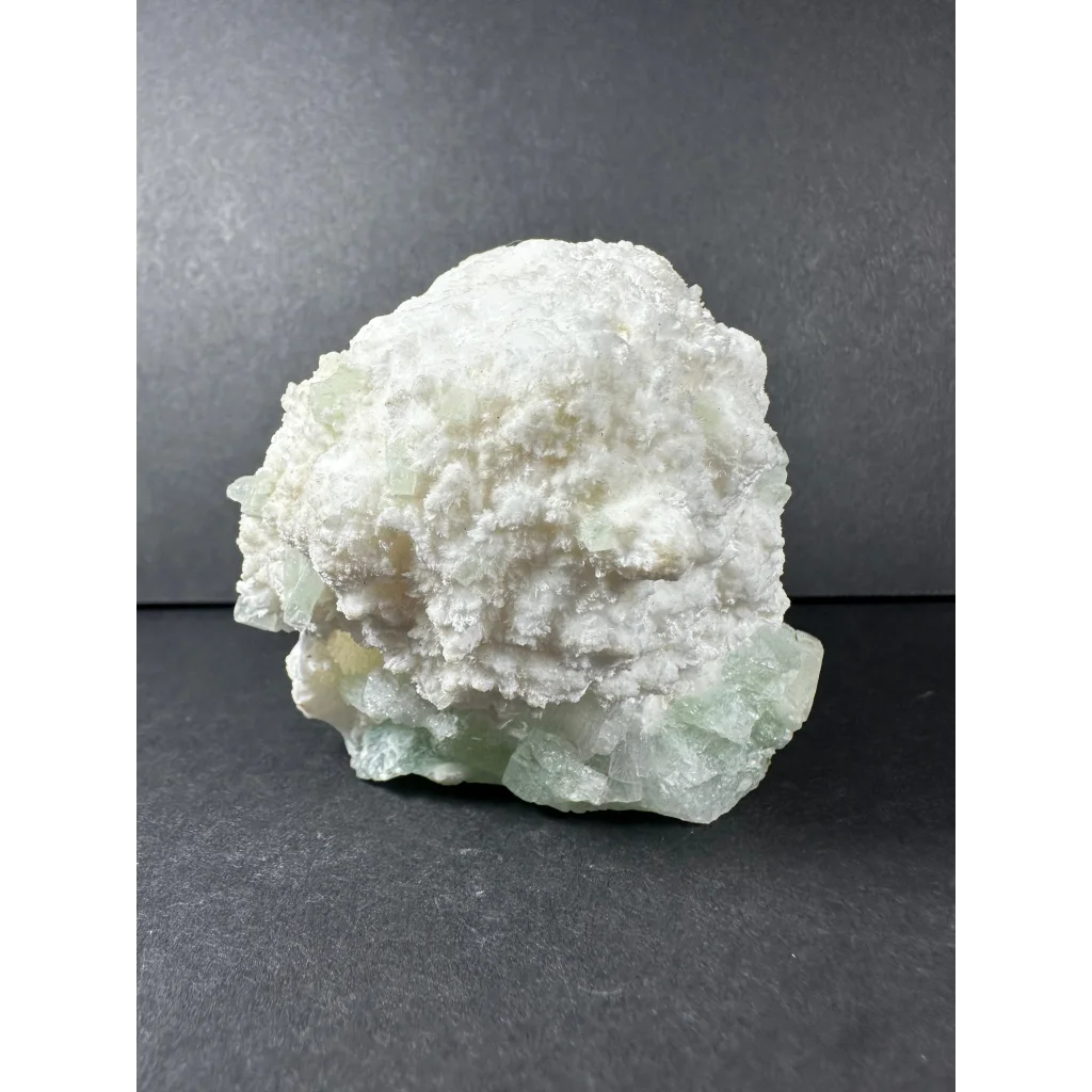 Stunning green apophyllite crystal cluster from India with fluorite