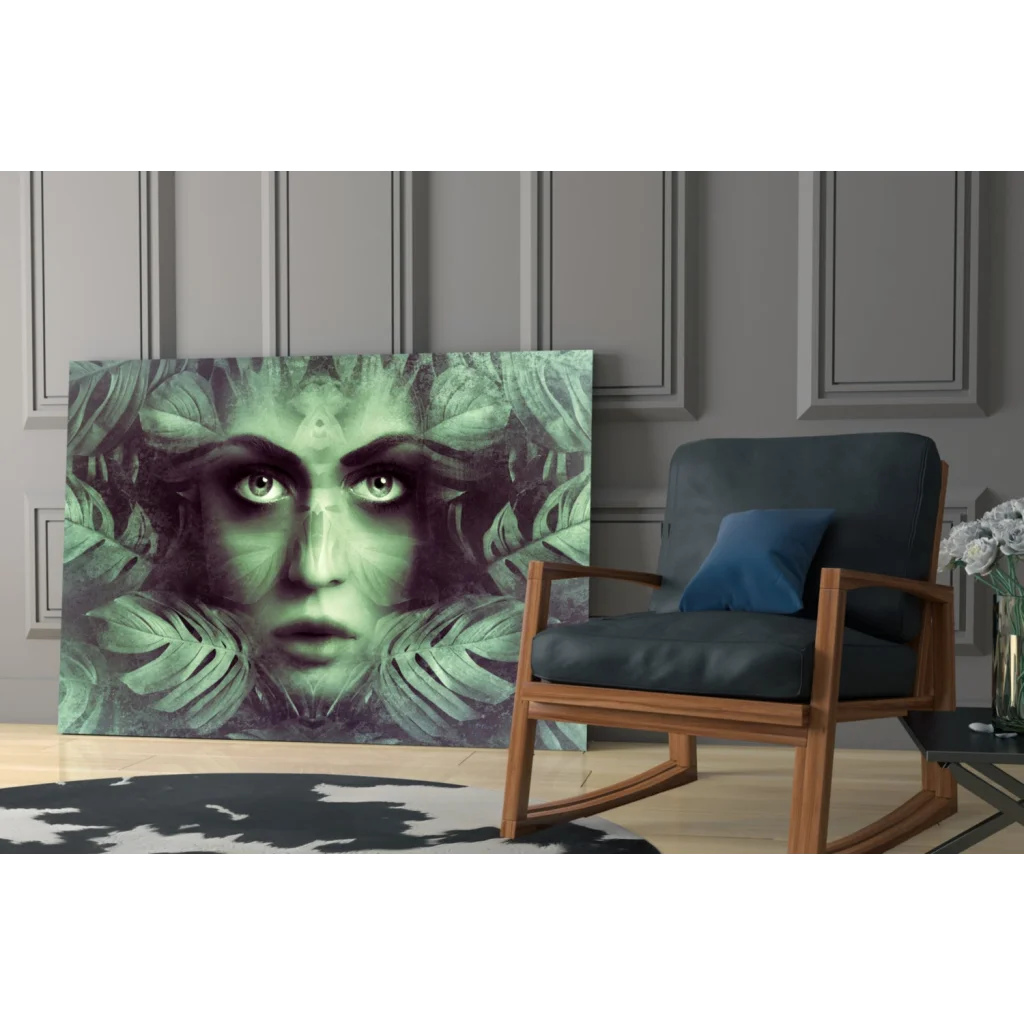 Stunning green leafy woman portrait canvas wall art for modern spaces