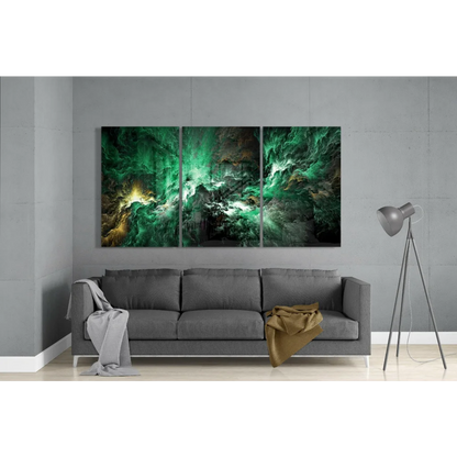Stunning 3-panel green nebula glass wall art triptych