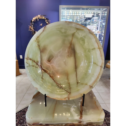 Stunning green onyx decorative bowl with natural brown veining