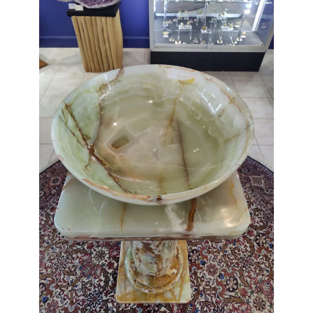 Stunning green onyx decorative bowl with natural veining