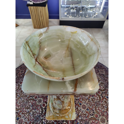 Stunning green onyx decorative bowl with natural veining