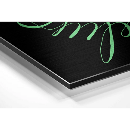 Stunning black and green ribbon art print on brushed aluminium dibond