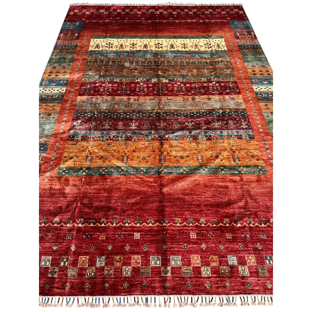 Stunning hand-knotted Afghan Ghazni wool tribal rug with red geometric floral patterns