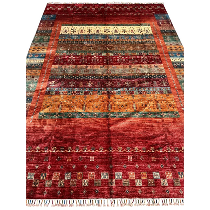 Stunning hand-knotted Afghan Ghazni wool tribal rug with red geometric floral patterns