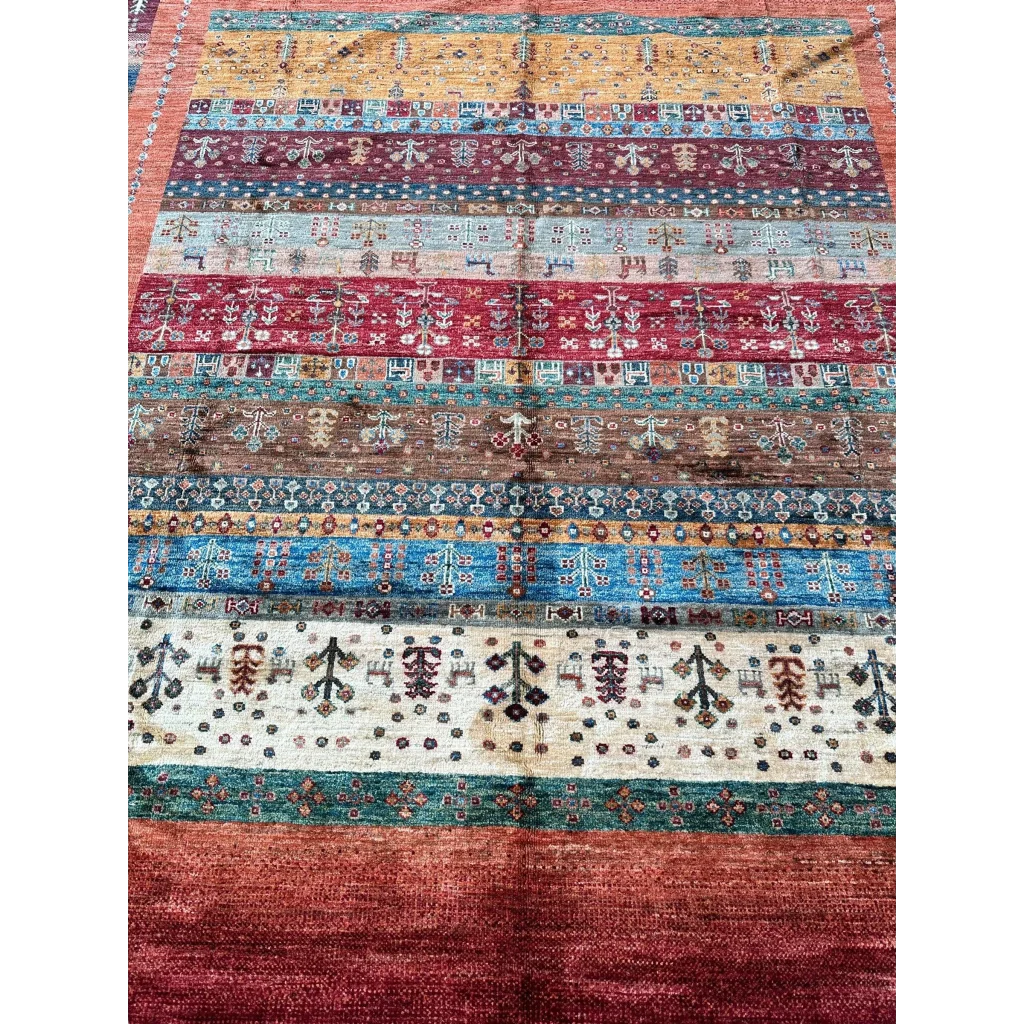 Stunning hand-knotted Afghan Ghazni wool tribal rug with rich stripes