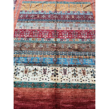 Stunning hand-knotted Afghan Ghazni wool tribal rug with rich stripes
